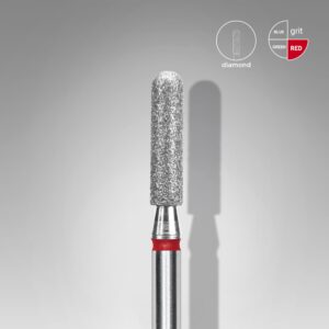 Staleks Diamond Nail Drill Bit, "Rounded Cylinder", Red, Head Diameter 2.5mm, Working Part 10mm (FA30R025/10)