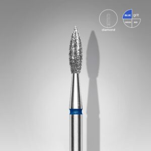 Staleks Diamond Nail Drill Bit, "Pointed Flame", Blue, Head Diameter 2.3mm, Working Part 8mm (FA11B023/8)