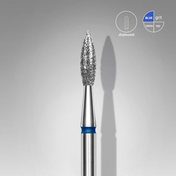Staleks Diamond Nail Drill Bit, "Pointed Flame", Blue, Head Diameter 2.3mm, Working Part 8mm (FA11B023/8)
