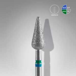 Staleks PRO EXPERT Diamond Nail Drill Bit DUO Pointed Pear Blue and Green (diameter 5 mm / working part 12 mm)