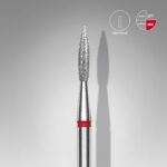 Staleks Diamond Nail Drill Bit, "Pointed Flame", Red, Head Diameter 2.3mm, Working Part 8mm (FA11R023/8)