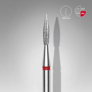 Staleks Diamond Nail Drill Bit, "Pointed Flame", Red, Head Diameter 2.3mm, Working Part 8mm (FA11R023/8)
