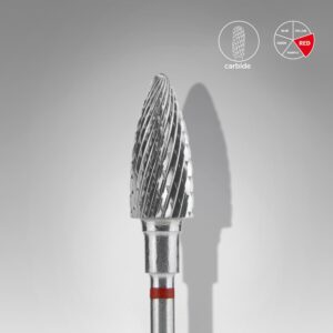 Staleks Carbide Nail Drill Bit, "Pine Cone", Red, Head Diameter 6mm, Working Part 14mm (FT110R060/14)
