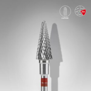 Staleks Carbide Nail Drill Bit, "Cone", Red, Head Diameter 6mm, Working Part 14mm - For Left Handed Users (FT73R060/14)