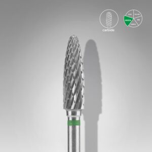 Staleks Carbide Nail Drill Bit, "Corn", Green, Head Diameter 4mm, Working Part 14mm (FT90G040/14)