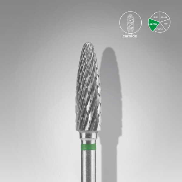Staleks Carbide Nail Drill Bit, "Corn", Green, Head Diameter 4mm, Working Part 14mm (FT90G040/14)