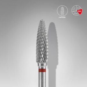 Staleks Carbide Nail Drill Bit, "Corn", Red, Head Diameter 4mm, Working Part 14mm (FT90R040/14)